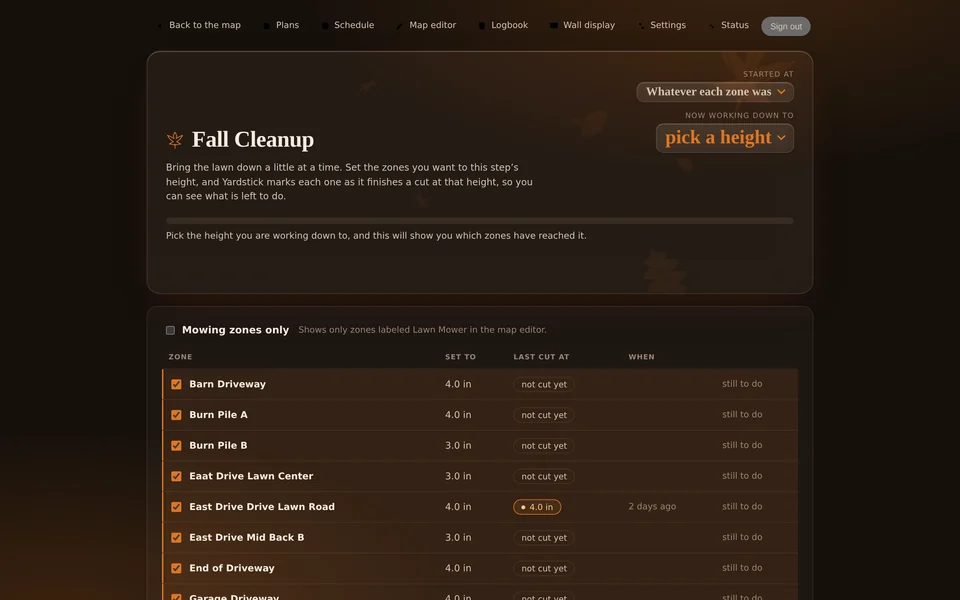 Fall Cleanup seasonal cutting height controls