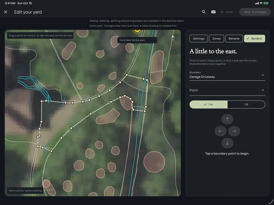 Yardstick map editor with editable yard boundaries, preview for the editor video
