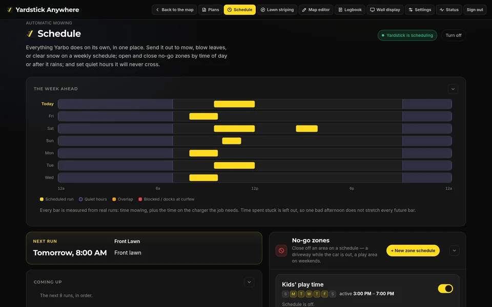 Yardstick Anywhere weekly scheduling screen