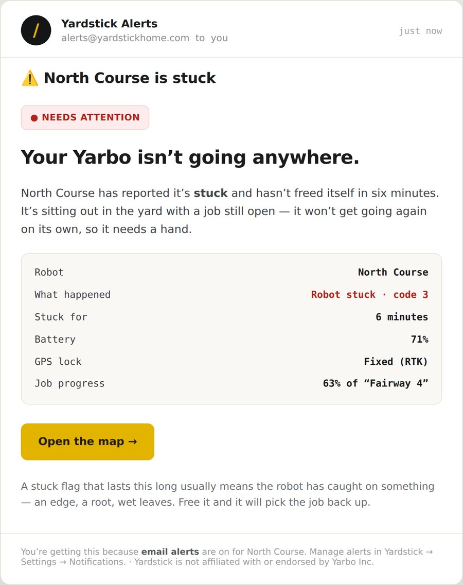 An email the moment a robot needs a hand, with everything you need to decide