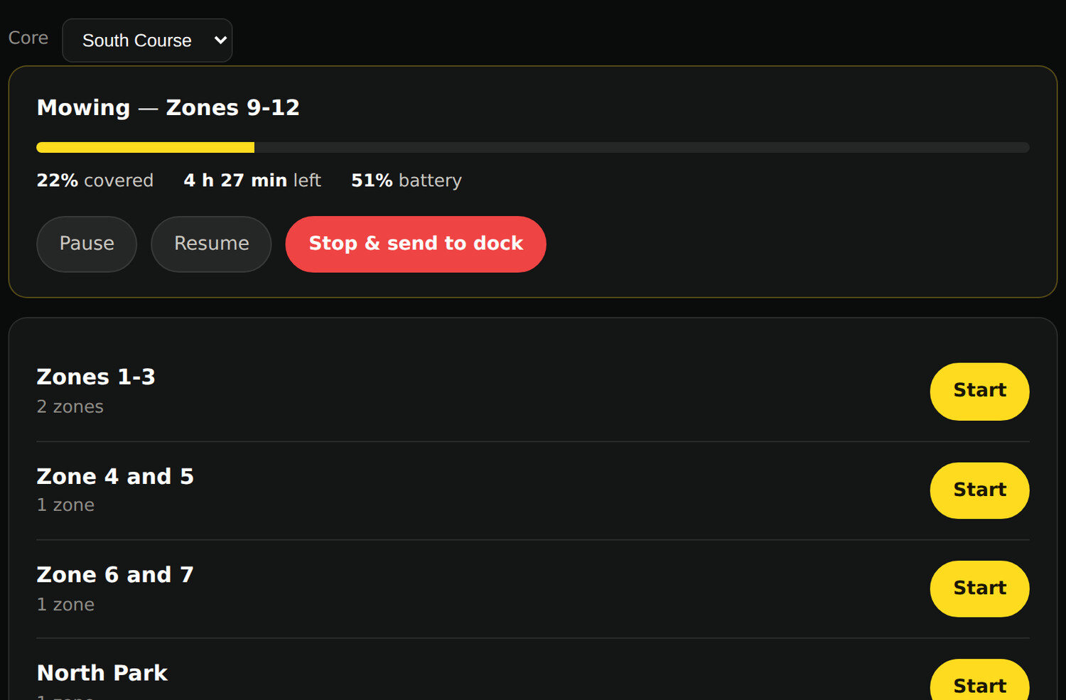 Select the core, then launch any plan, with live progress and controls