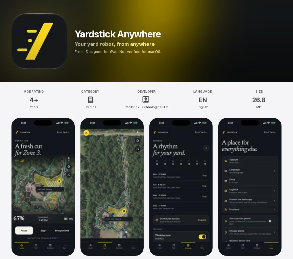 The Yardstick Anywhere page on the App Store, with the app's icon, its name and four screenshots of the app.